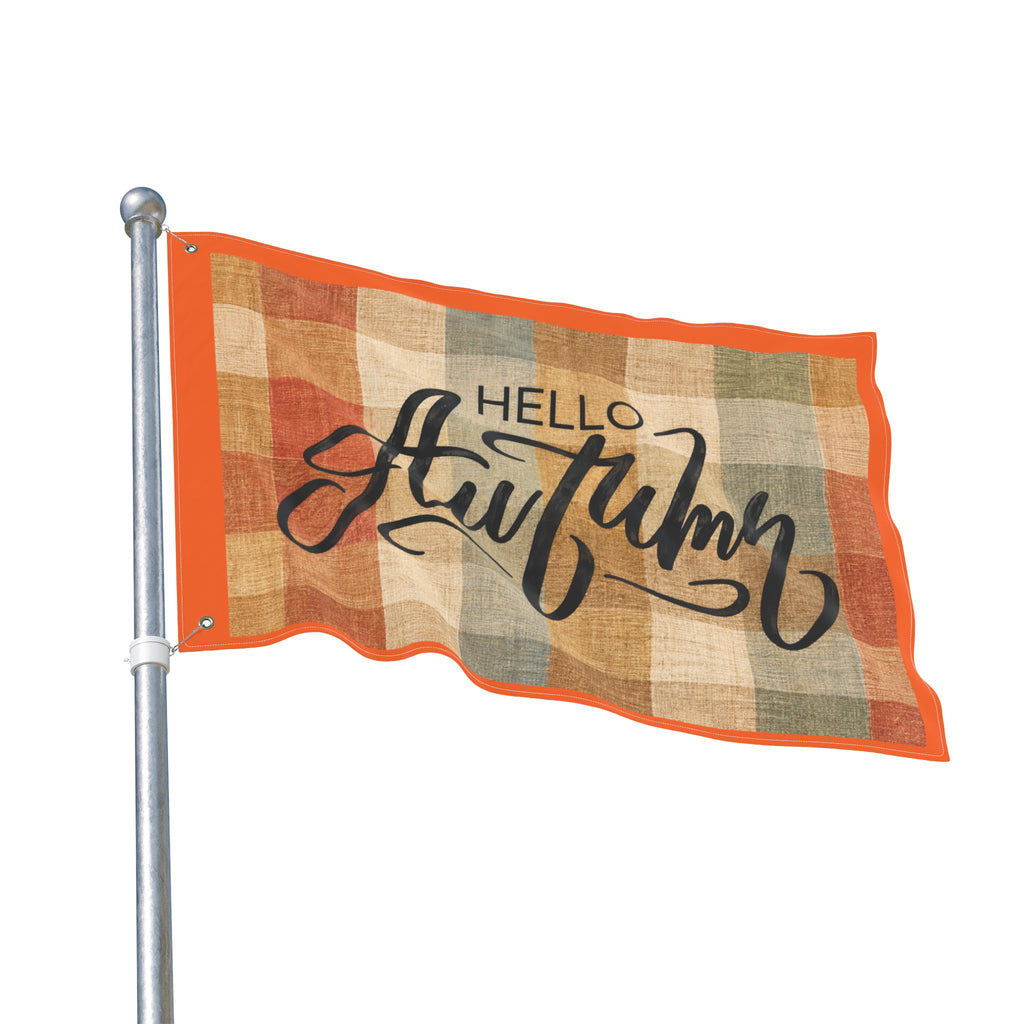 Hello Autumn Plaid Flag - Double-Sided Fall House Banner