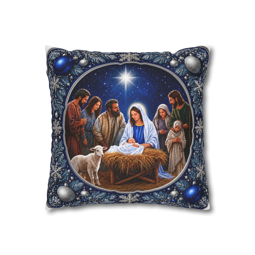 Nativity Scene Christmas Pillowcase – Holy Family Spun Polyester Square Pillow