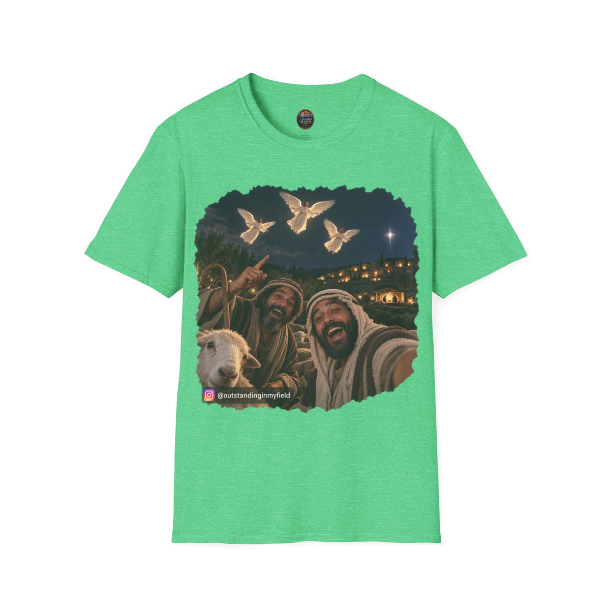 Shepherds Outstanding in the Field Christian Humor Unisex Softstyle Christmas T-Shirt