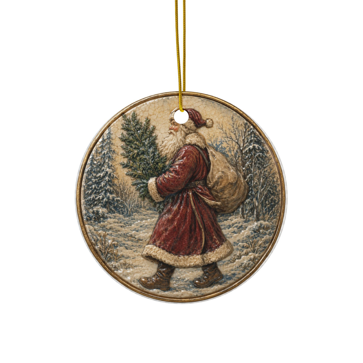 Vintage Santa with Tree Christmas Ornaments, 2-Side Print, (1pc, 3pcs, 5pcs, 10pcs)