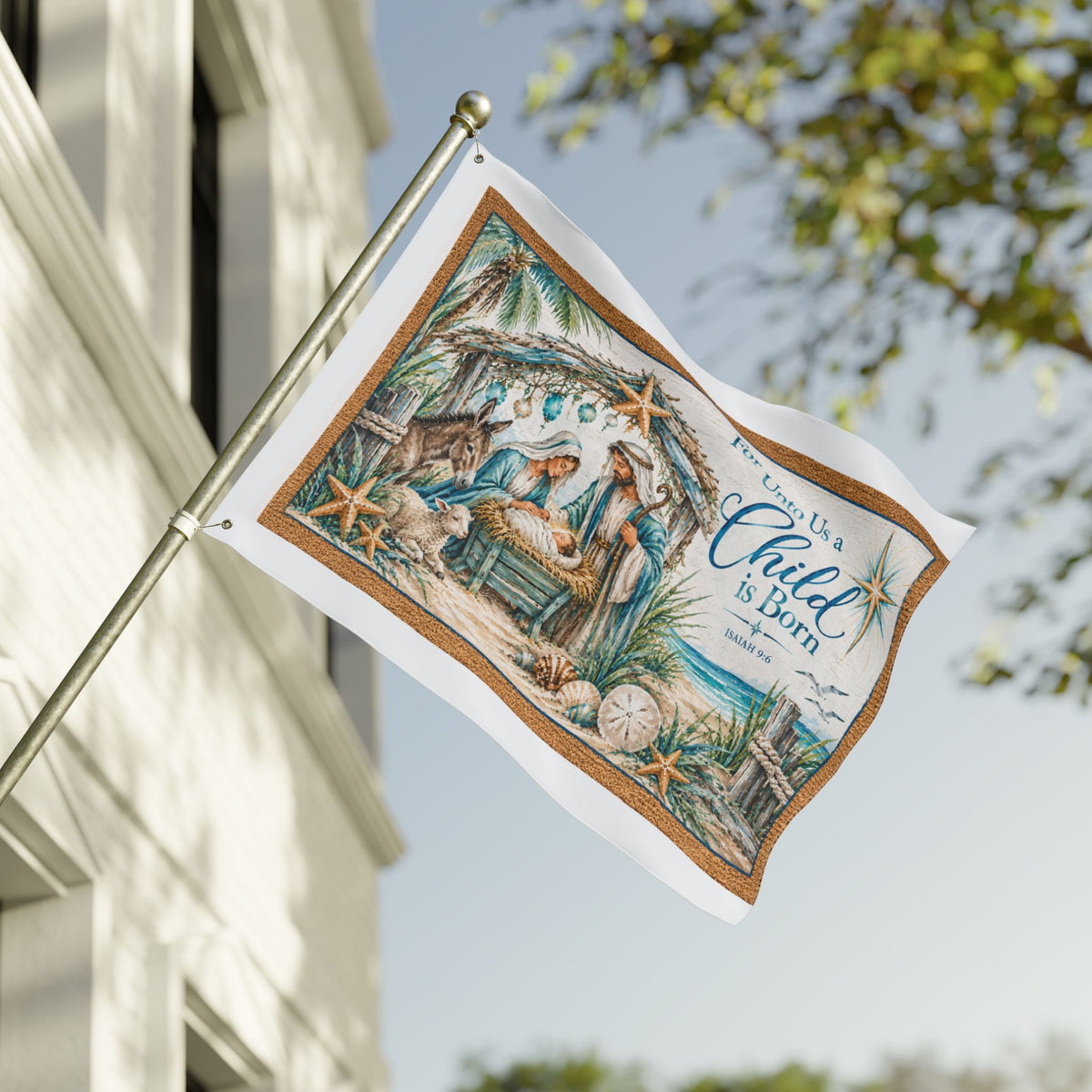 Beachy Unto us a Child is Born  Nativity Double Sided Flag