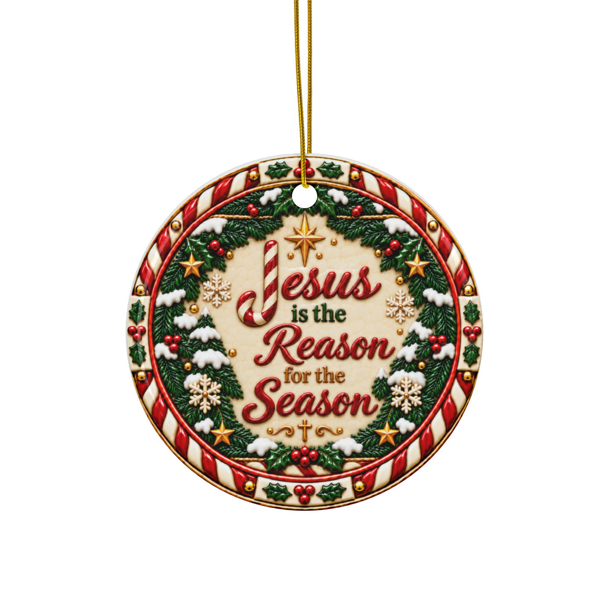 Jesus Is the Reason Candy Cane Ceramic Christmas Ornament | Christian Holiday Décor | Sets of 1, 3, 5 or 10