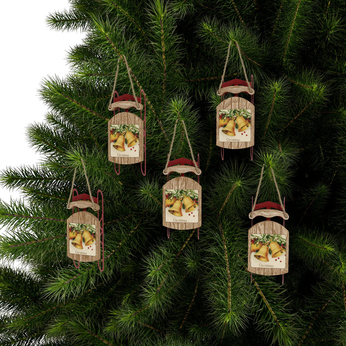 Vintage 1940s Christmas Bells Card Art  Sled Ornaments
