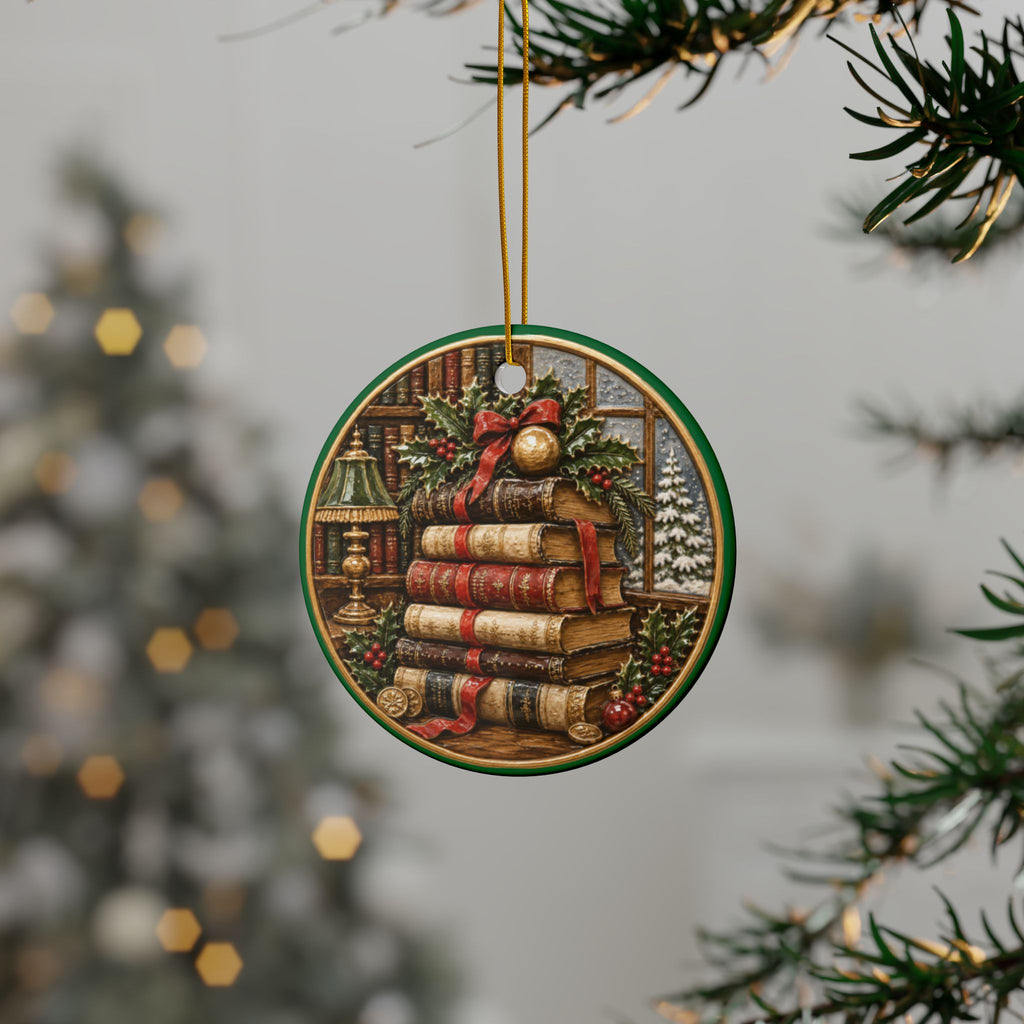 Vintage Christmas Book Stack Christmas Ornaments, 2-Side Print, (1pc, 3pcs, 5pcs, 10pcs)