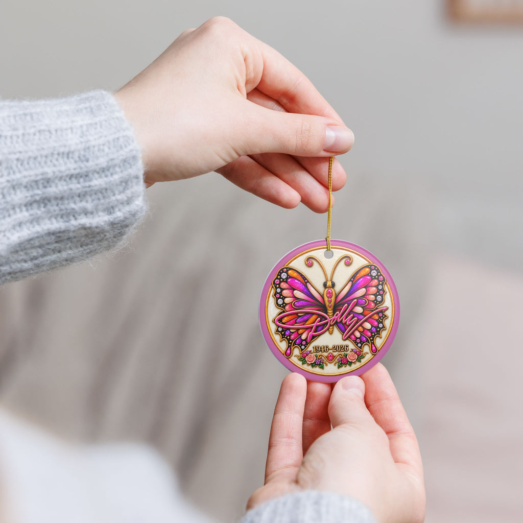 Dolly Signature and Butterfly Remembrance Ceramic Decoration Ornament, double sided (1pc)