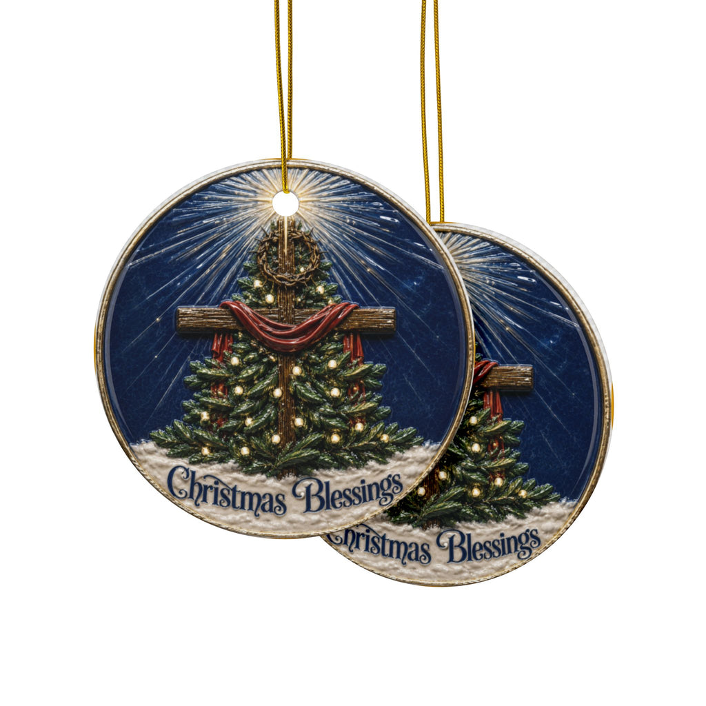 Christmas Blessings Cross with crown of thorns Christmas Ornaments, 2-Side Print, (1pc, 3pcs, 5pcs, 10pcs)