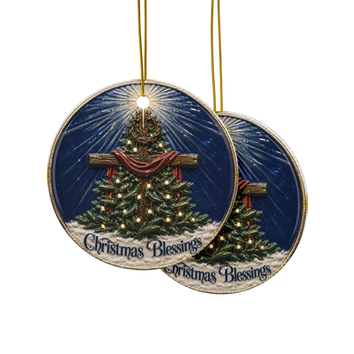 Christmas Blessings Cross with crown of thorns Christmas Ornaments, 2-Side Print, (1pc, 3pcs, 5pcs, 10pcs)