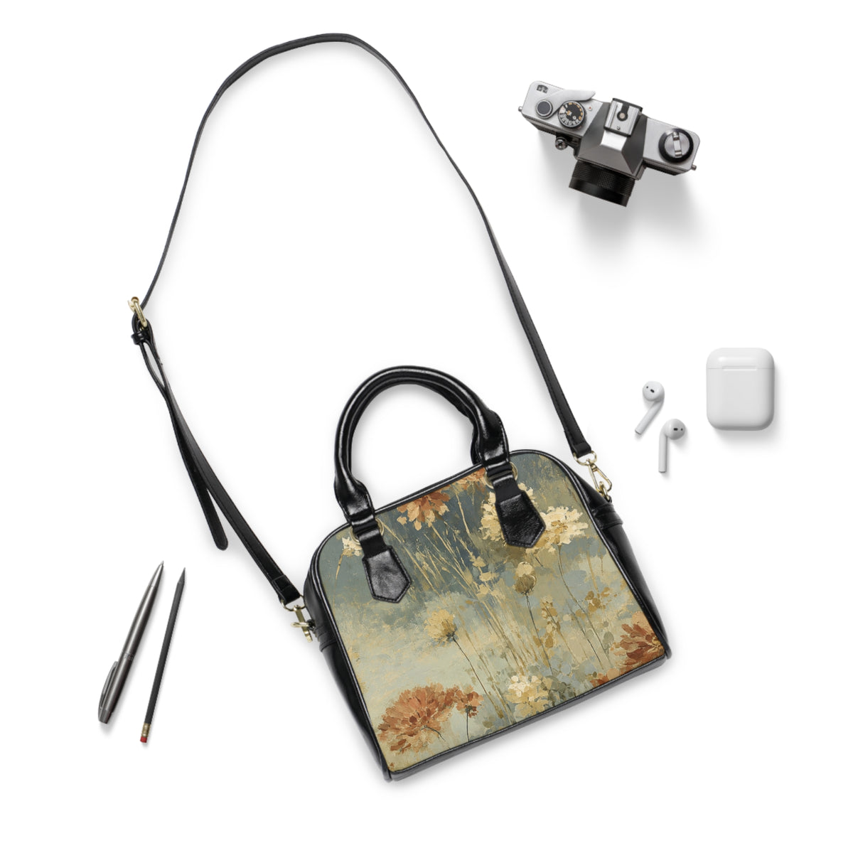 Floral Meadow Shoulder Handbag — Vintage Wildflower Print