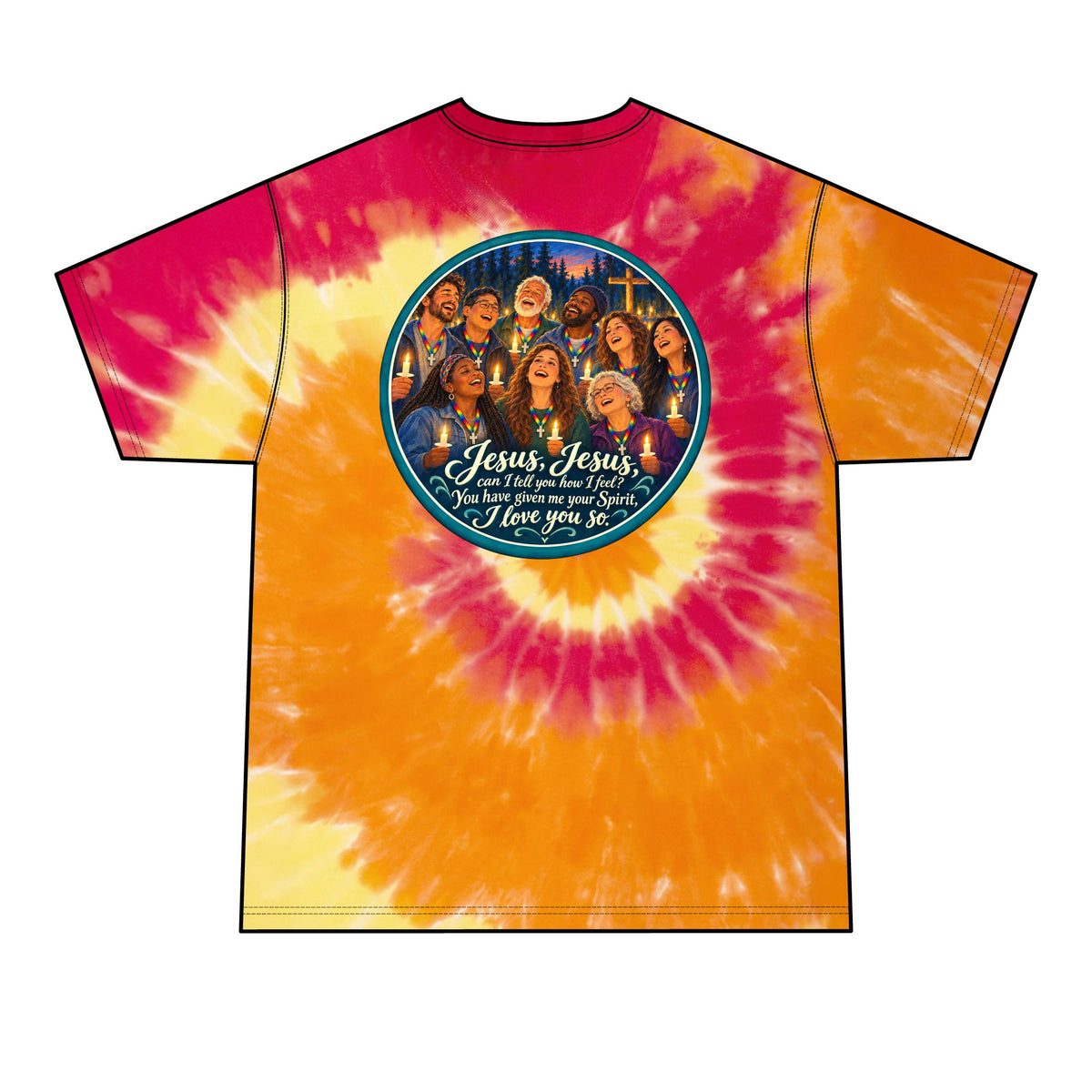 Walk to Emmaus DeColores Candlelight Service Jesus Jesus Window Tie-Dye Tee