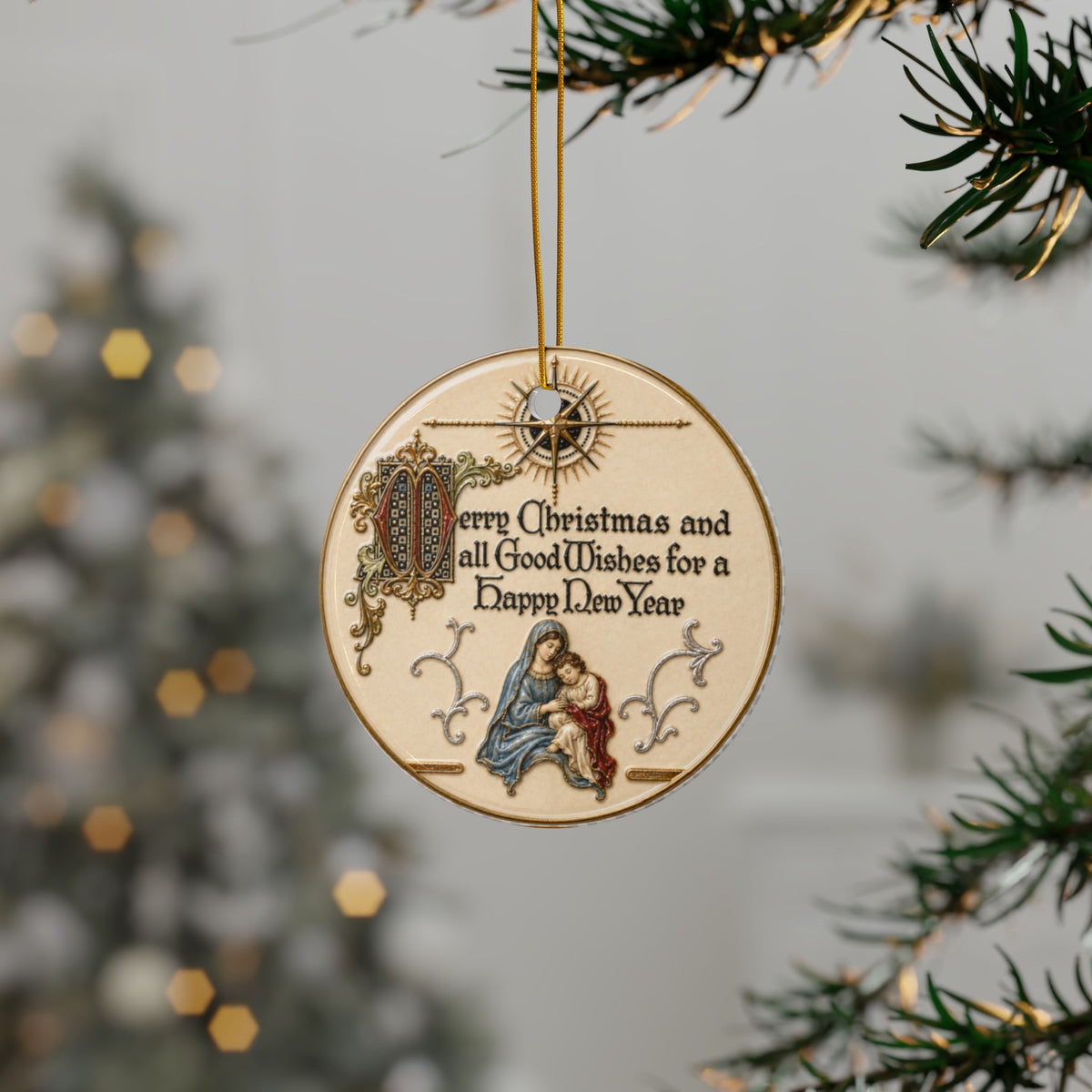Jesus and Mary Nativity Ceramic Christmas Ornaments, 2-Side Print, (1pc, 3pcs, 5pcs, 10pcs)