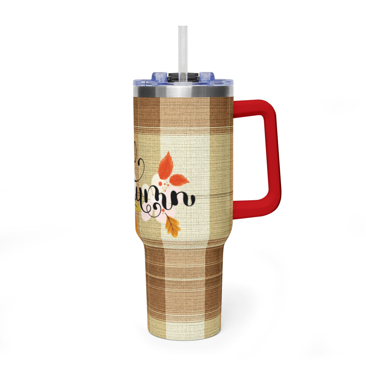 Hello Autumn 40oz Tumbler – Plaid Fall Thermal Travel Mug