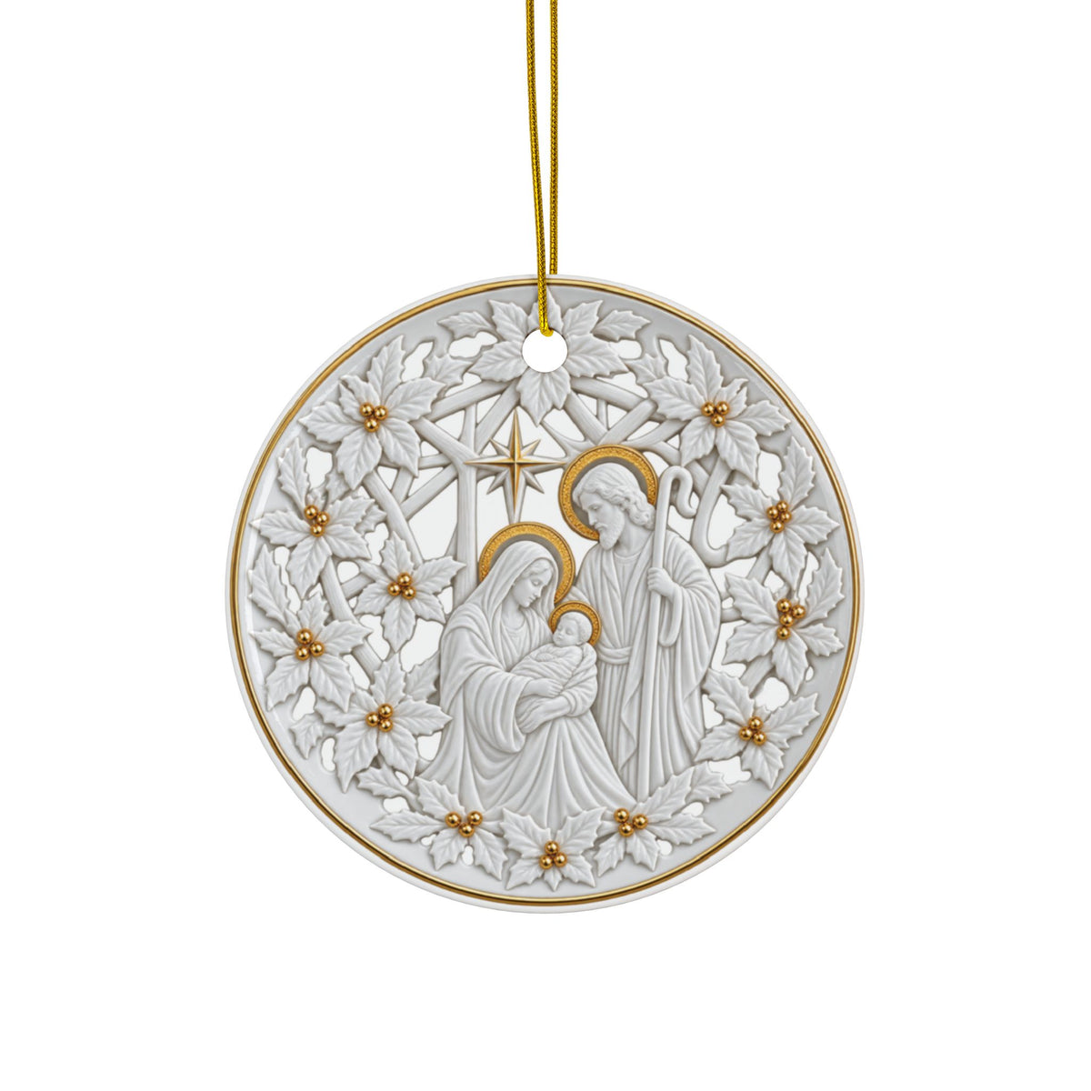 Lenox China inspired pierced Nativity ceramic Christmas Ornaments, 2-Side Print, (1pc, 3pcs, 5pcs, 10pcs)
