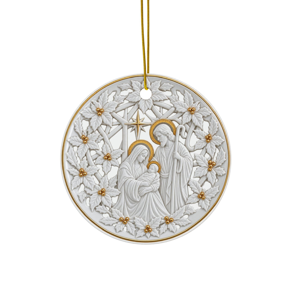 Nativity Scene Ceramic Ornament | Round Two-Sided Christmas Ornament