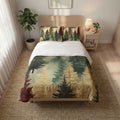 Forest Watercolor Quilt Cover Set – Rustic Tree Bedding (3-Piece)
