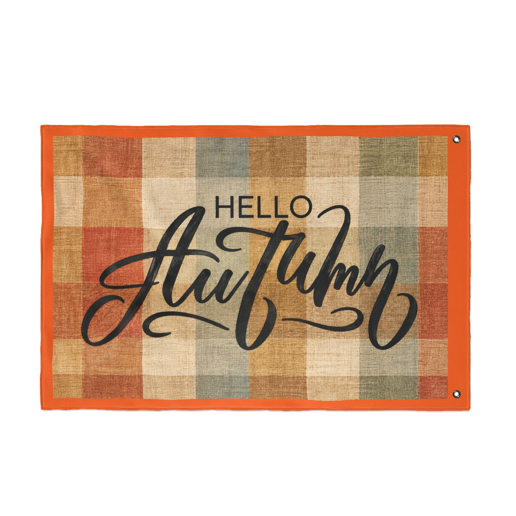 Hello Autumn Plaid Flag - Double-Sided Fall House Banner
