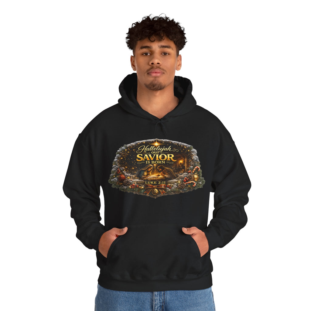 Hallelujah Savior of the World hoodie | Christmas nativity wreath design