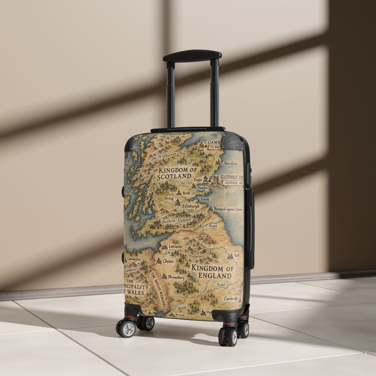 Vintage Map Suitcase – Kingdoms of Scotland & England Travel Luggage
