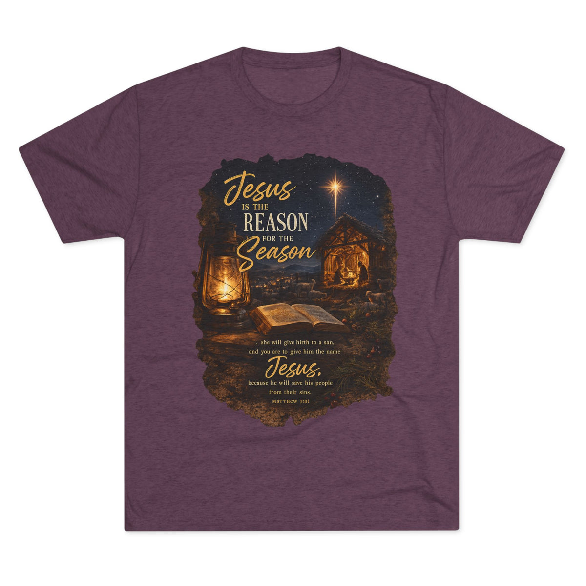 Jesus Is the Reason Season T-Shirt | Nativity Lantern Christmas Tee