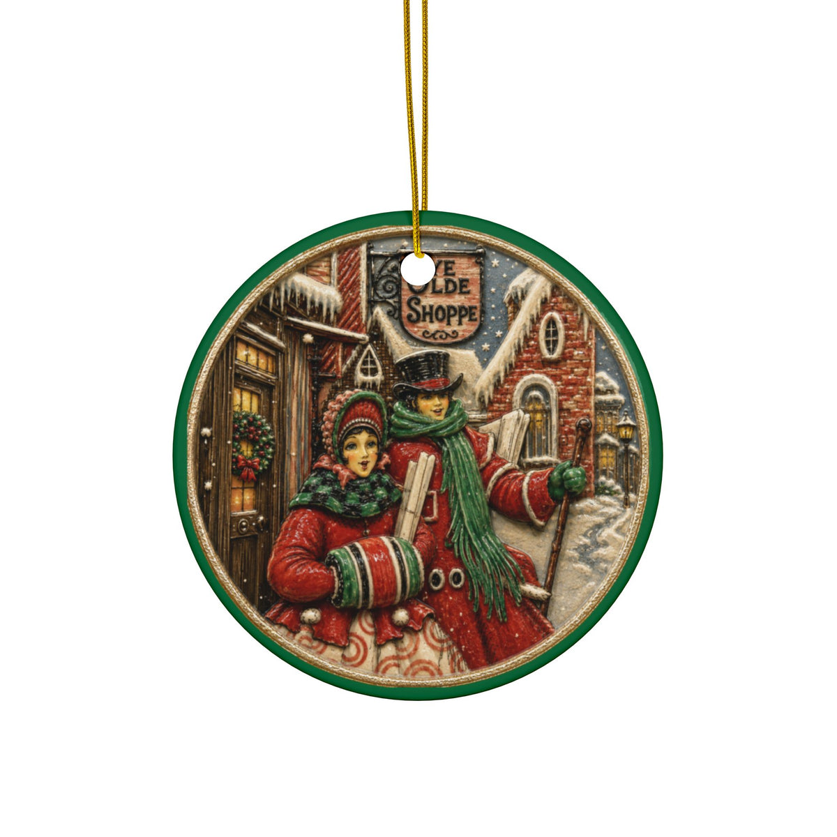 Vintage Victorian Carolers Christmas Card Art Ornaments, 2-Side Print, (1pc, 3pcs, 5pcs, 10pcs)