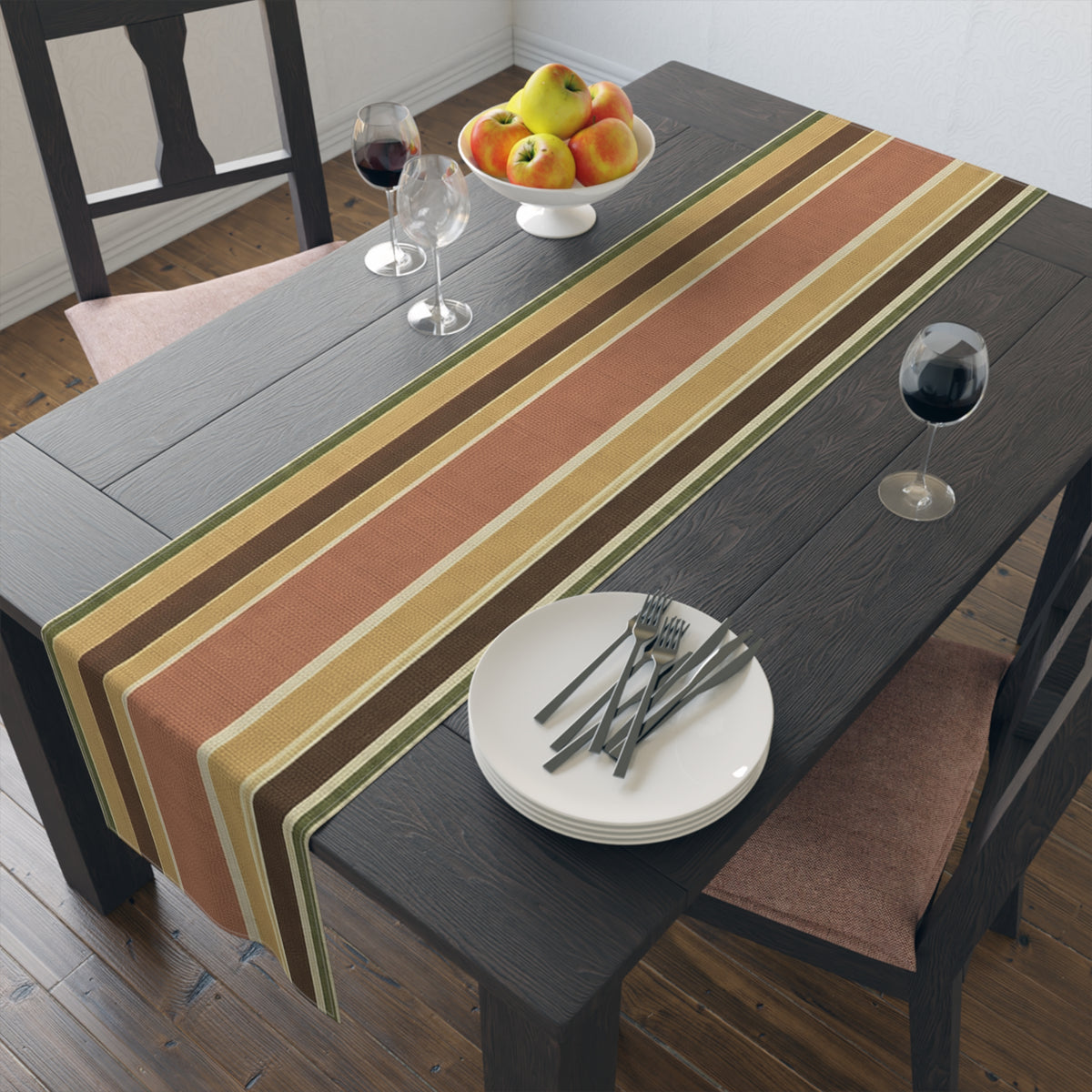 Autumn Stripe Table Runner — Rustic Fall Cotton-Poly Dining Runner