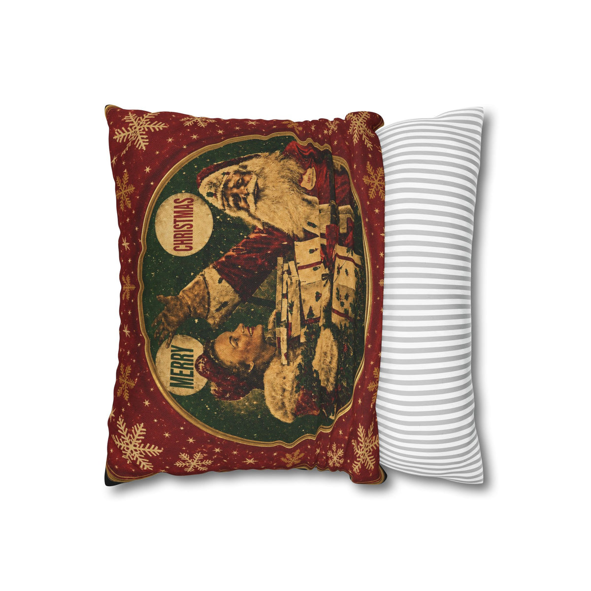 Vintage Merry Christmas Santa Pillowcase — Retro Holiday Throw Pillow Cover
