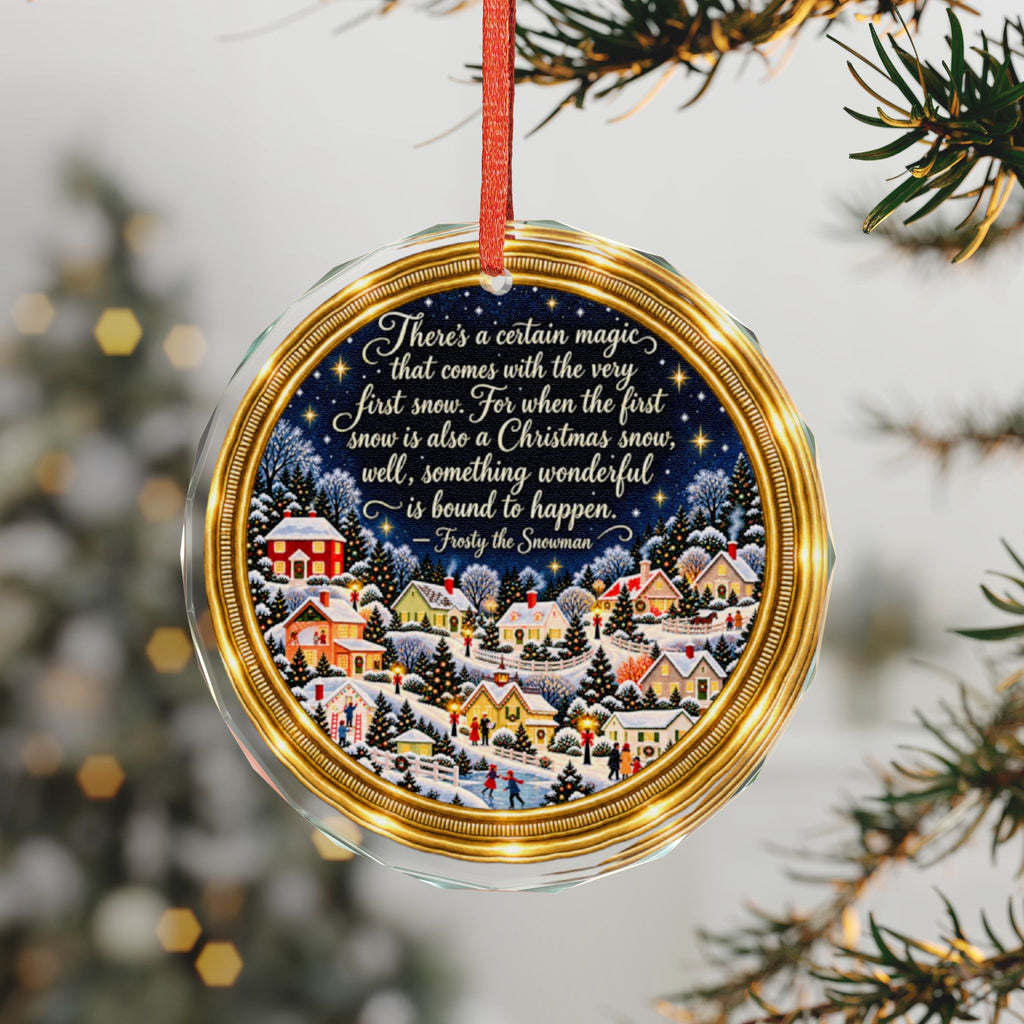 Glass Ornament — 'Family' Snowy Village Christmas Quote Ornament