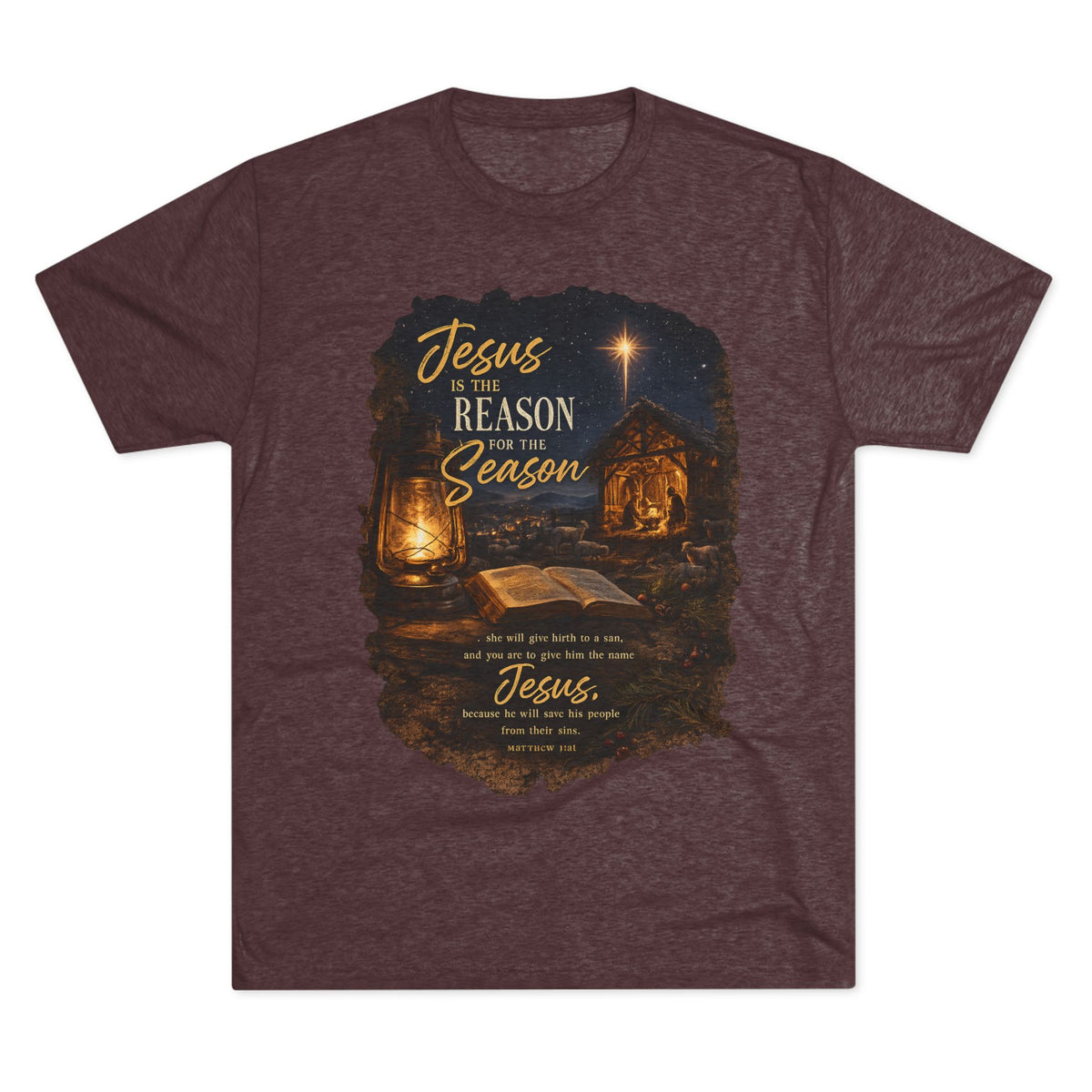 Jesus Is the Reason Season T-Shirt | Nativity Lantern Christmas Tee