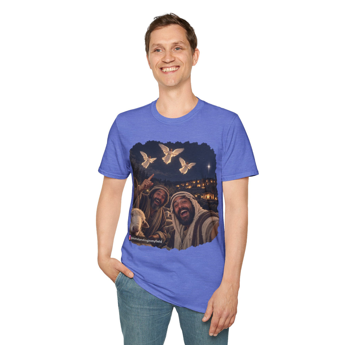 Shepherds Outstanding in the Field Christian Humor Unisex Softstyle Christmas T-Shirt