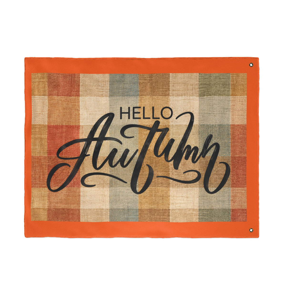 Hello Autumn Plaid Flag - Double-Sided Fall House Banner