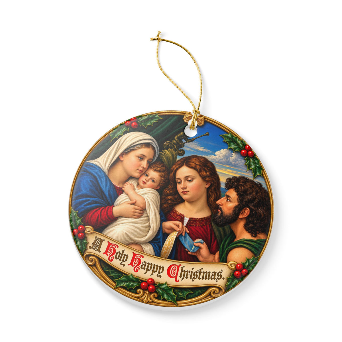 Holy Happy Christmas Nativity Ceramic Decoration Ornament, (1pc)