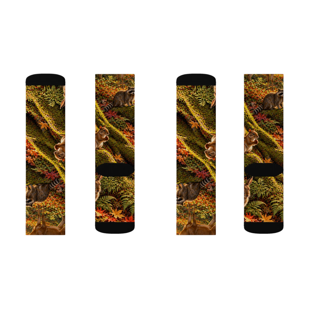 Autumn Woodland Crew Socks — Fall Forest Animal Sublimation Socks