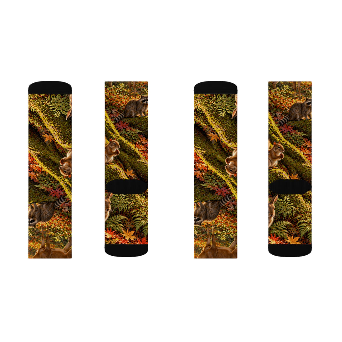 Autumn Woodland Crew Socks — Fall Forest Animal Sublimation Socks