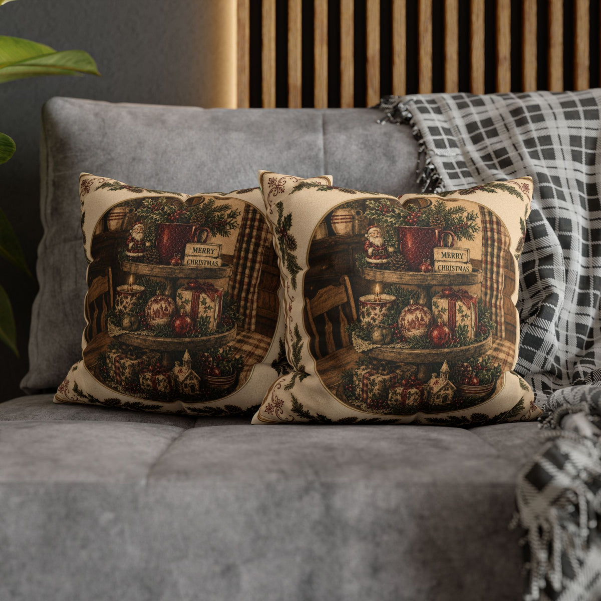Christmas Country Kitchen Pillowcase — "Merry Christmas" Decorative Throw Pillow Cover