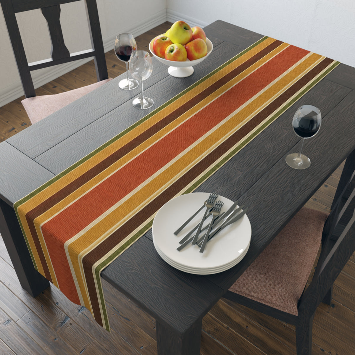 Autumn Stripe Table Runner — Rustic Fall Cotton-Poly Dining Runner