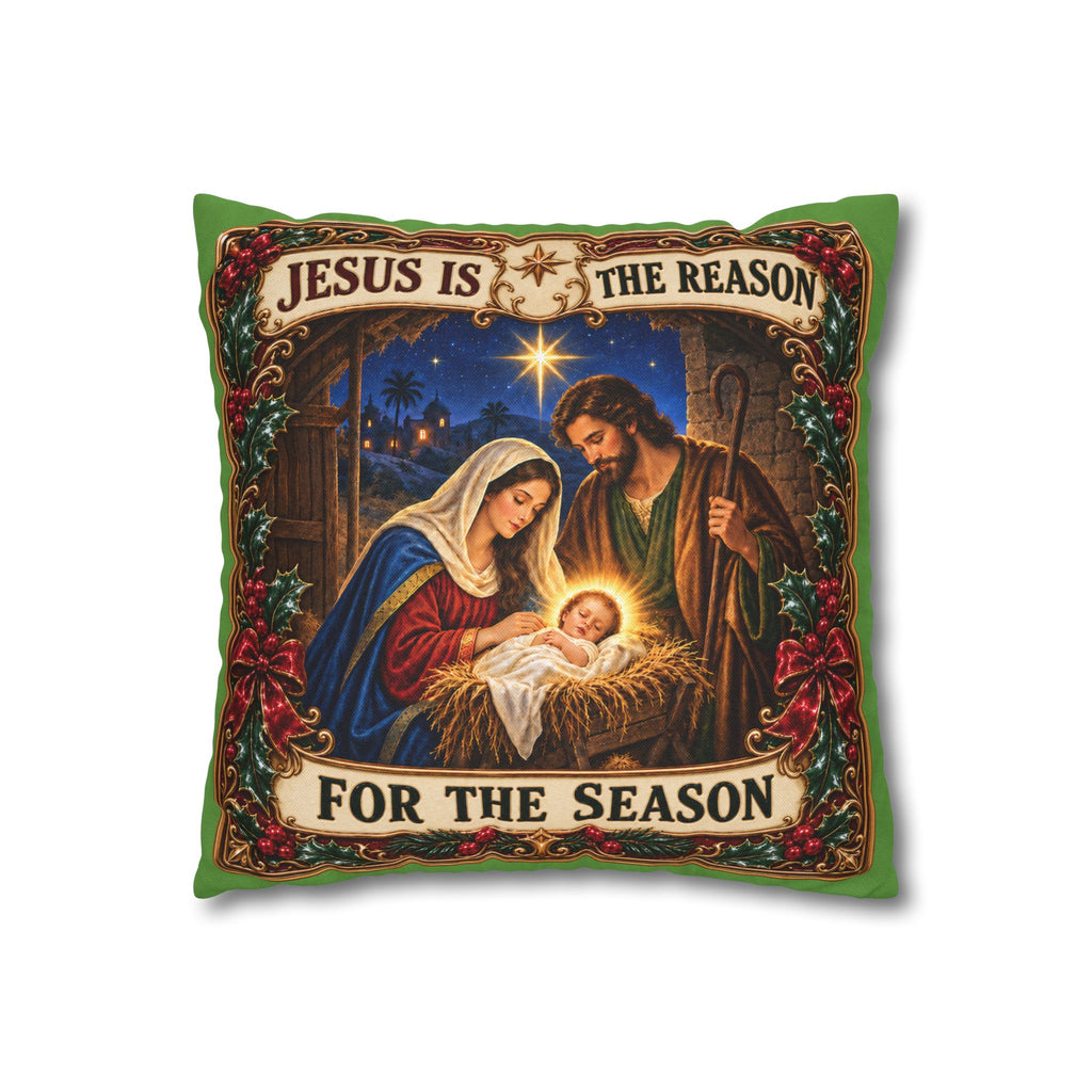 Jesus Is The Reason Nativity Illustration Pillowcase | Square Christmas Pillow