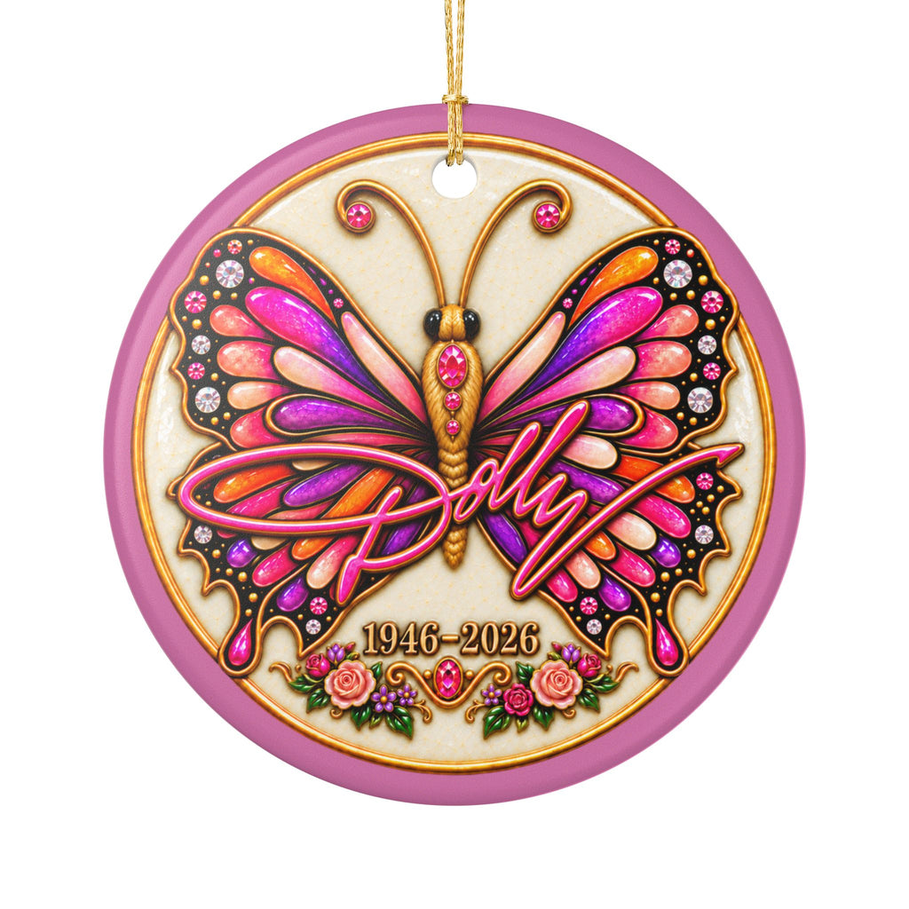 Dolly Signature and Butterfly Remembrance Ceramic Decoration Ornament, double sided (1pc)