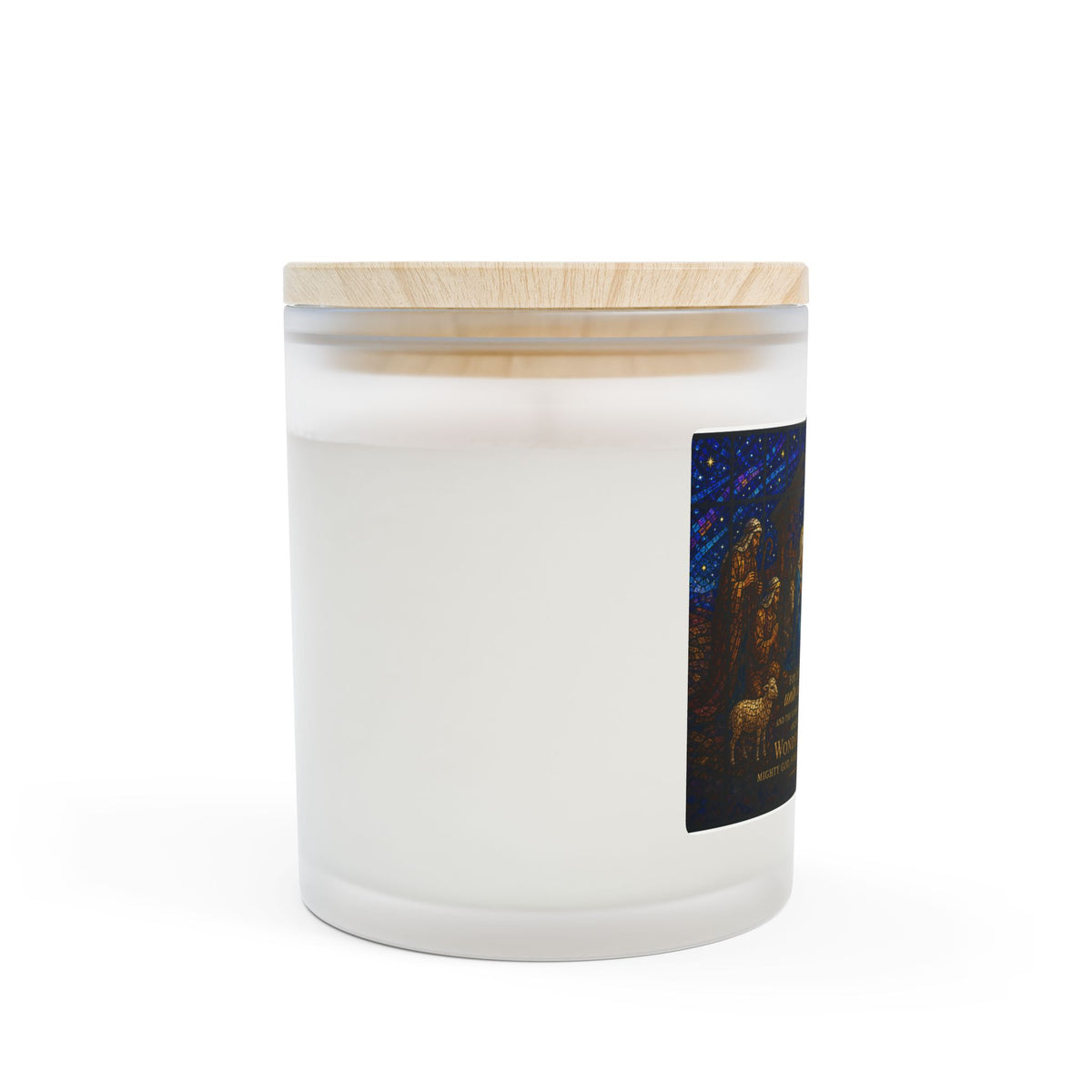 Nativity Frosted Glass Candle — "Wonderful Counselor" 11oz Christmas Candle