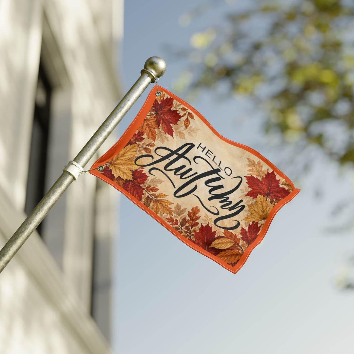 Hello Autumn Double-Sided Garden Flag — Fall Leaves Seasonal Outdoor Decor