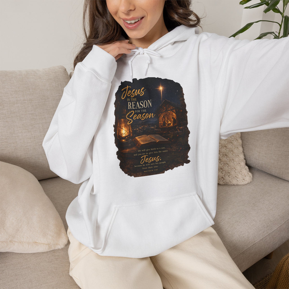 Jesus Reason Season hoodie | Nativity lantern scripture religious sweatshirt