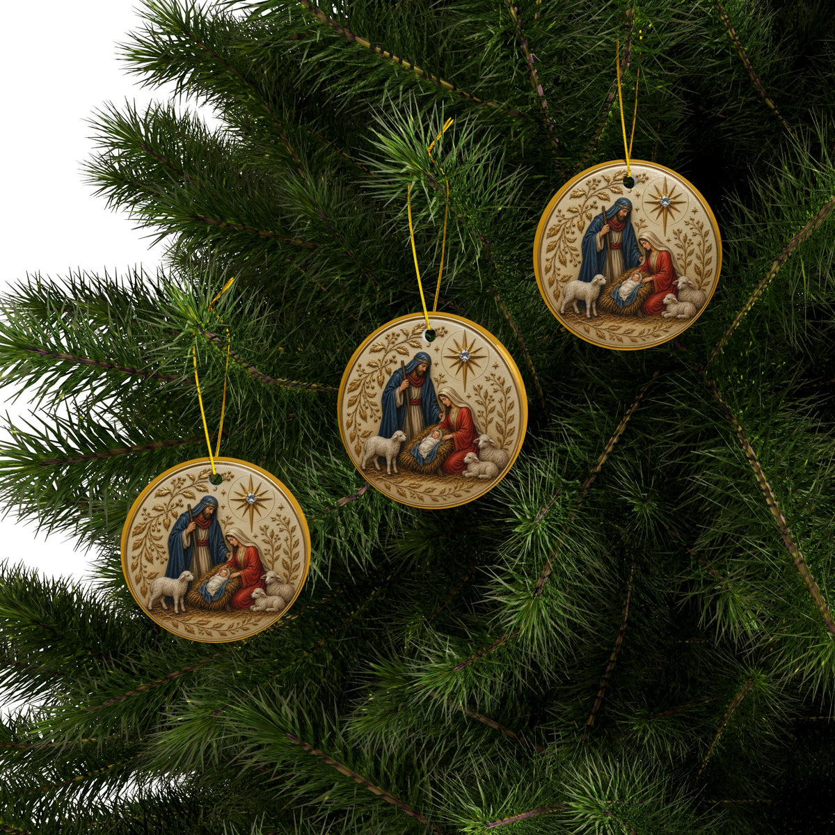 Vintage Golden Nativity Christmas Card Art Ornaments, 2-Side Print, (1pc, 3pcs, 5pcs, 10pcs)