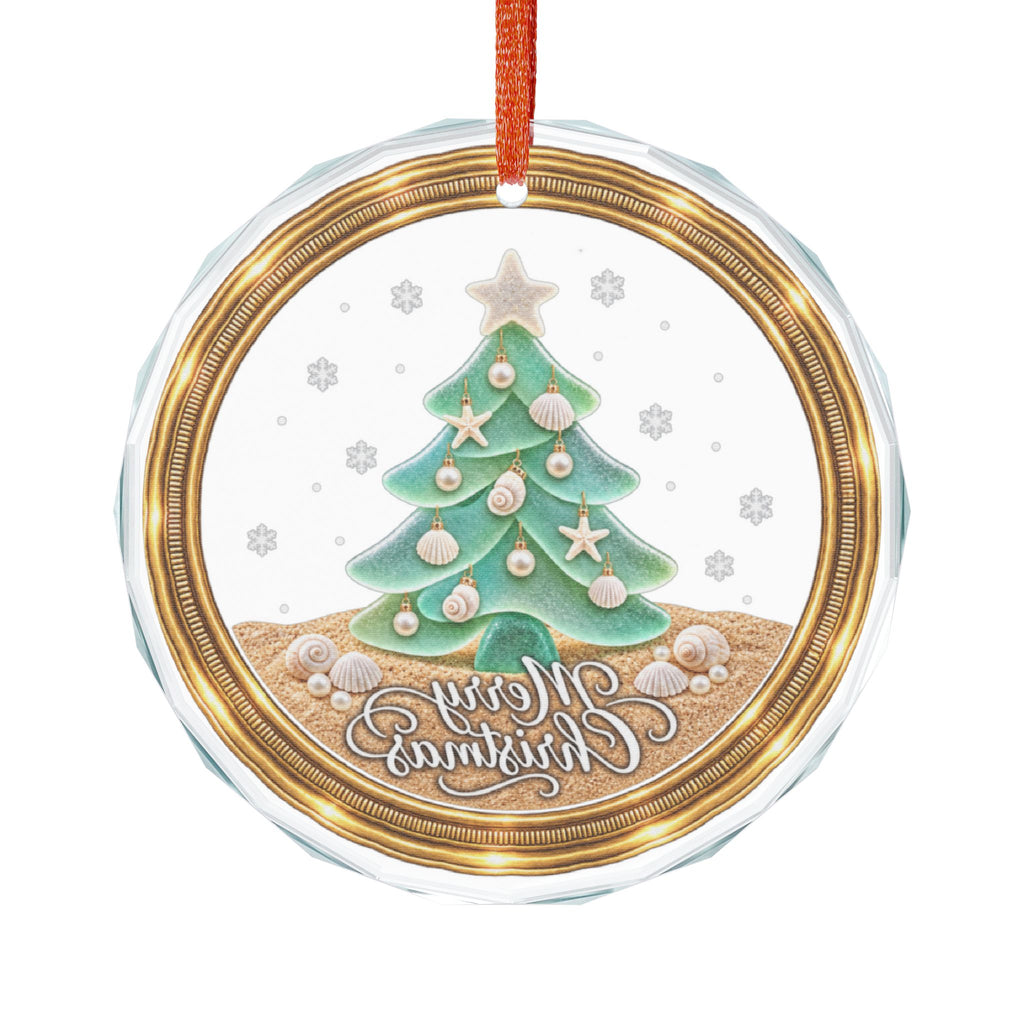 Seaglass and Seashell style Glass Christmas Ornament