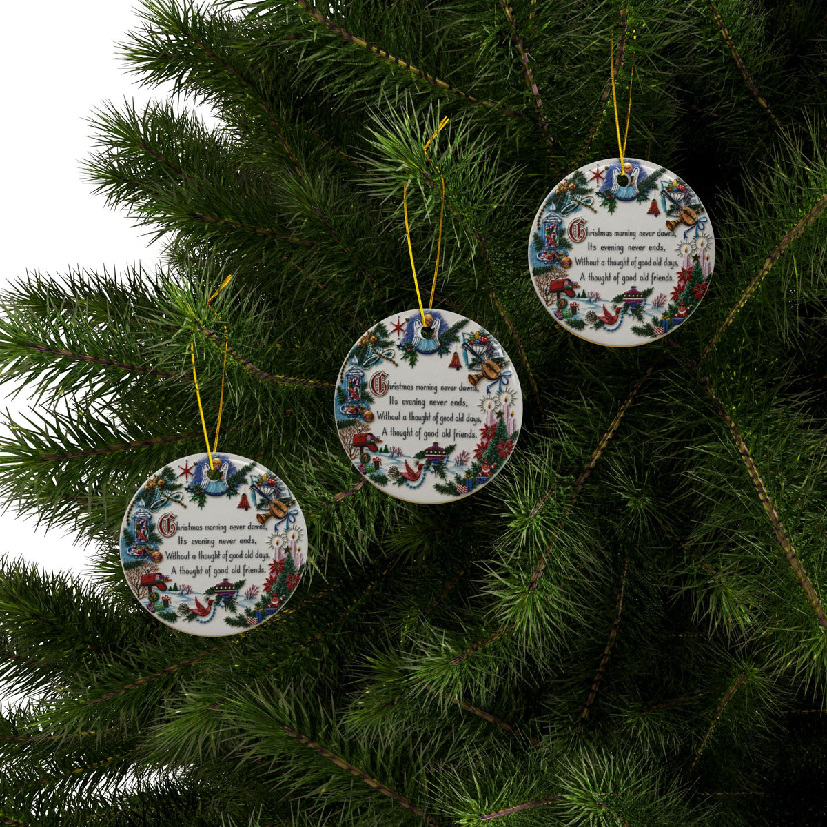 Vintage 1950s Christmas Morning Poem Ceramic Christmas Ornaments, 2-Side Print, (1pc, 3pcs, 5pcs, 10pcs)