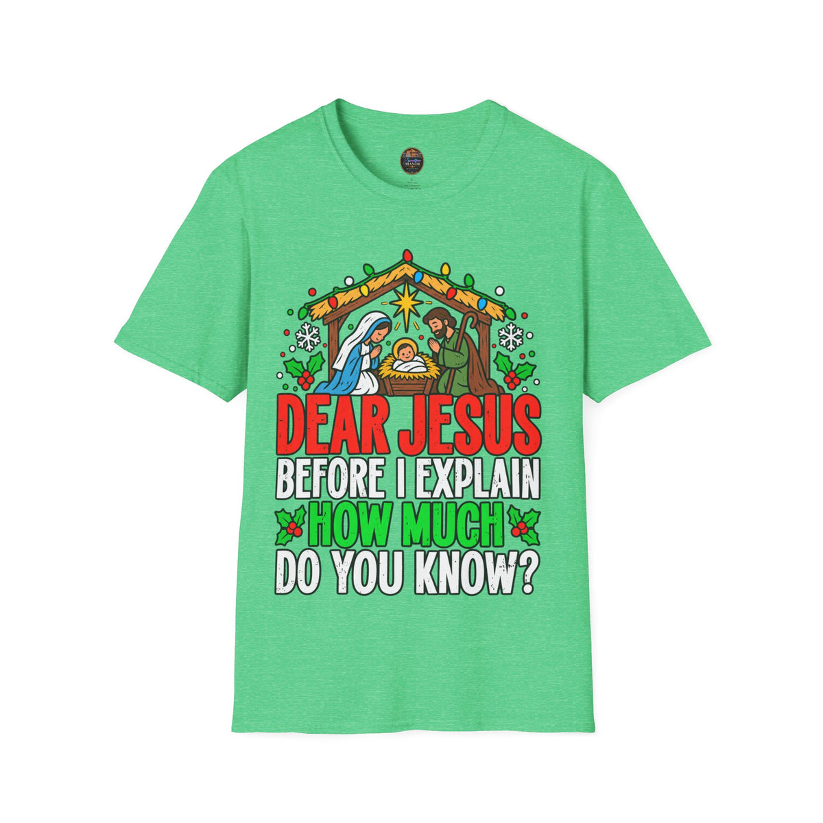 Dear Jesus Nativity Illustration T-Shirt | Humorous Religious Christmas Tee