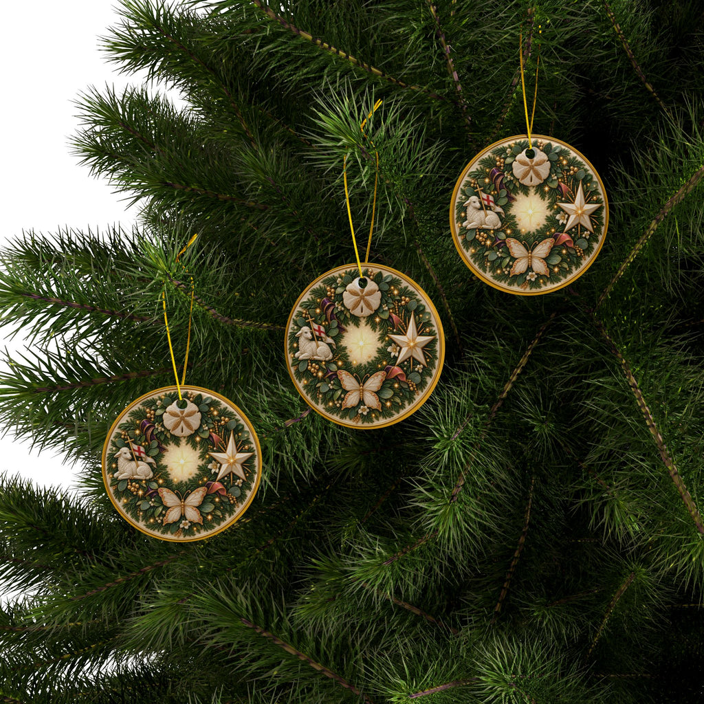 Advent Wreath Ceramic Christmas Ornaments, 2-Side Print, (1pc, 3pcs, 5pcs, 10pcs)