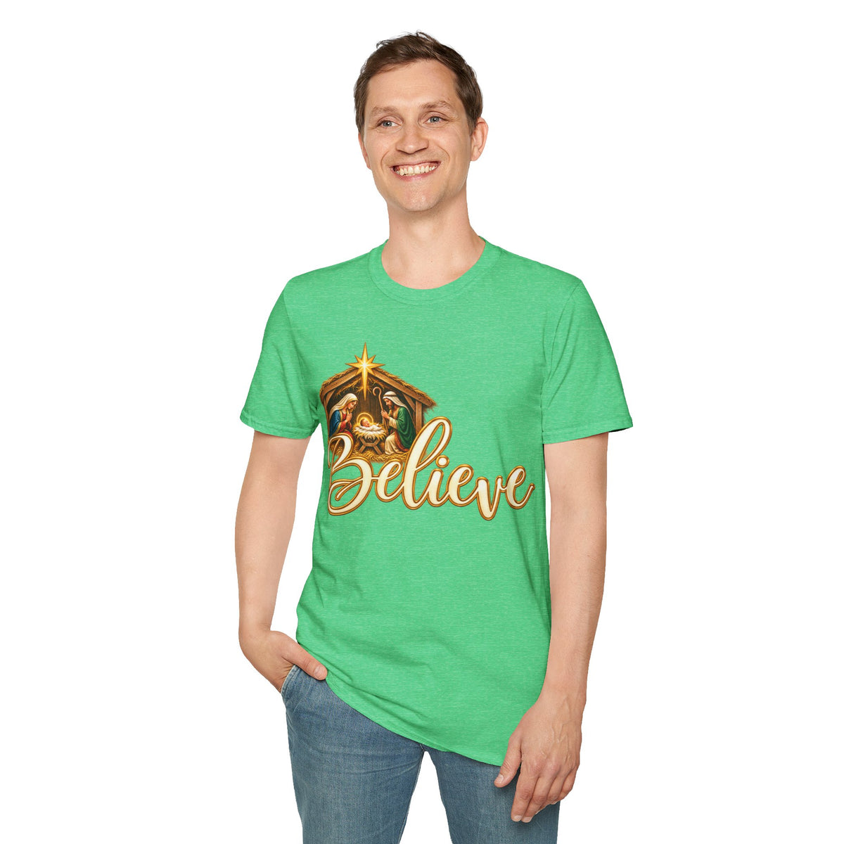 Nativity Manger Believe T-Shirt | Christmas Religious Holiday Tee