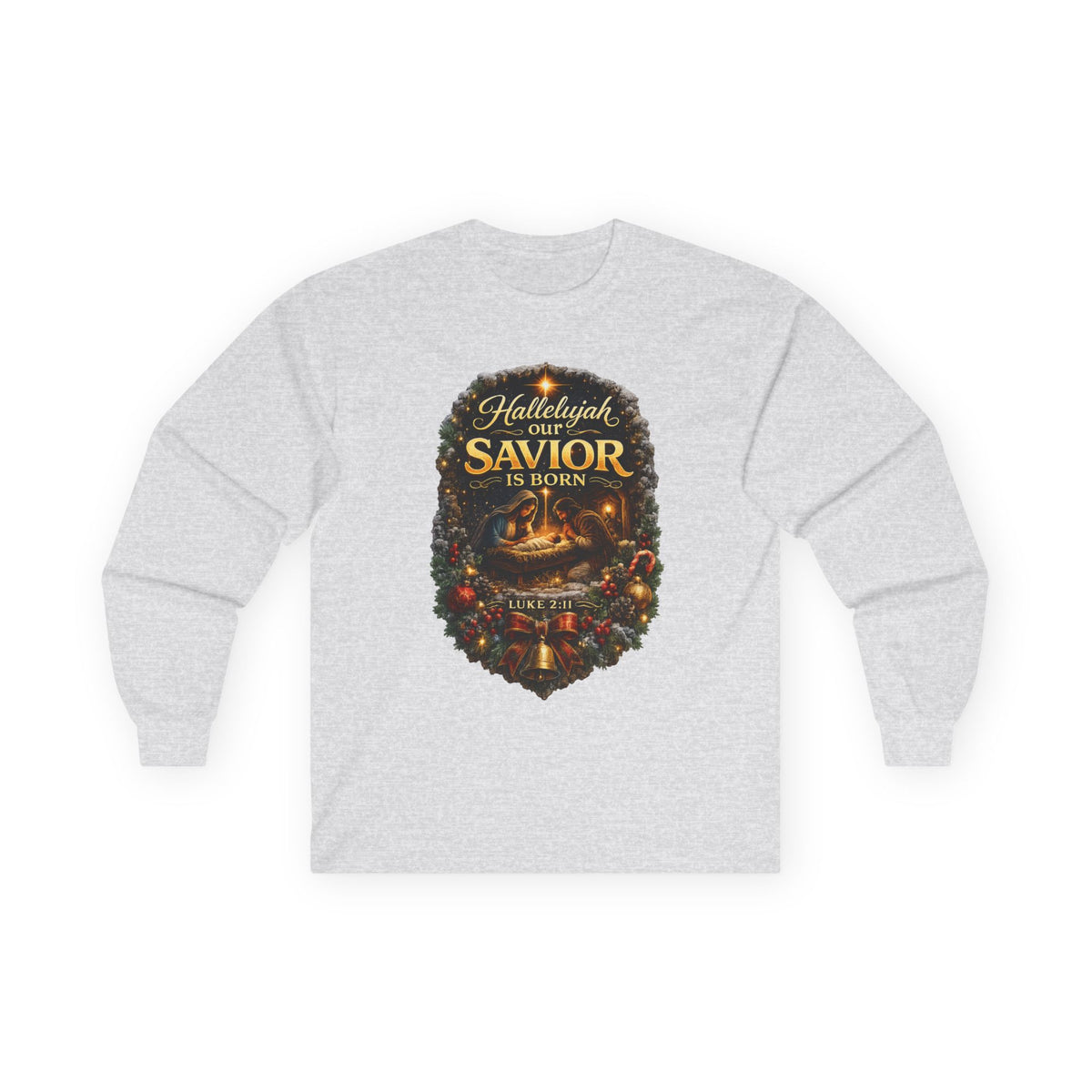 Hallelujah Our Savior Is Born long sleeve tee | Nativity Christmas shirt