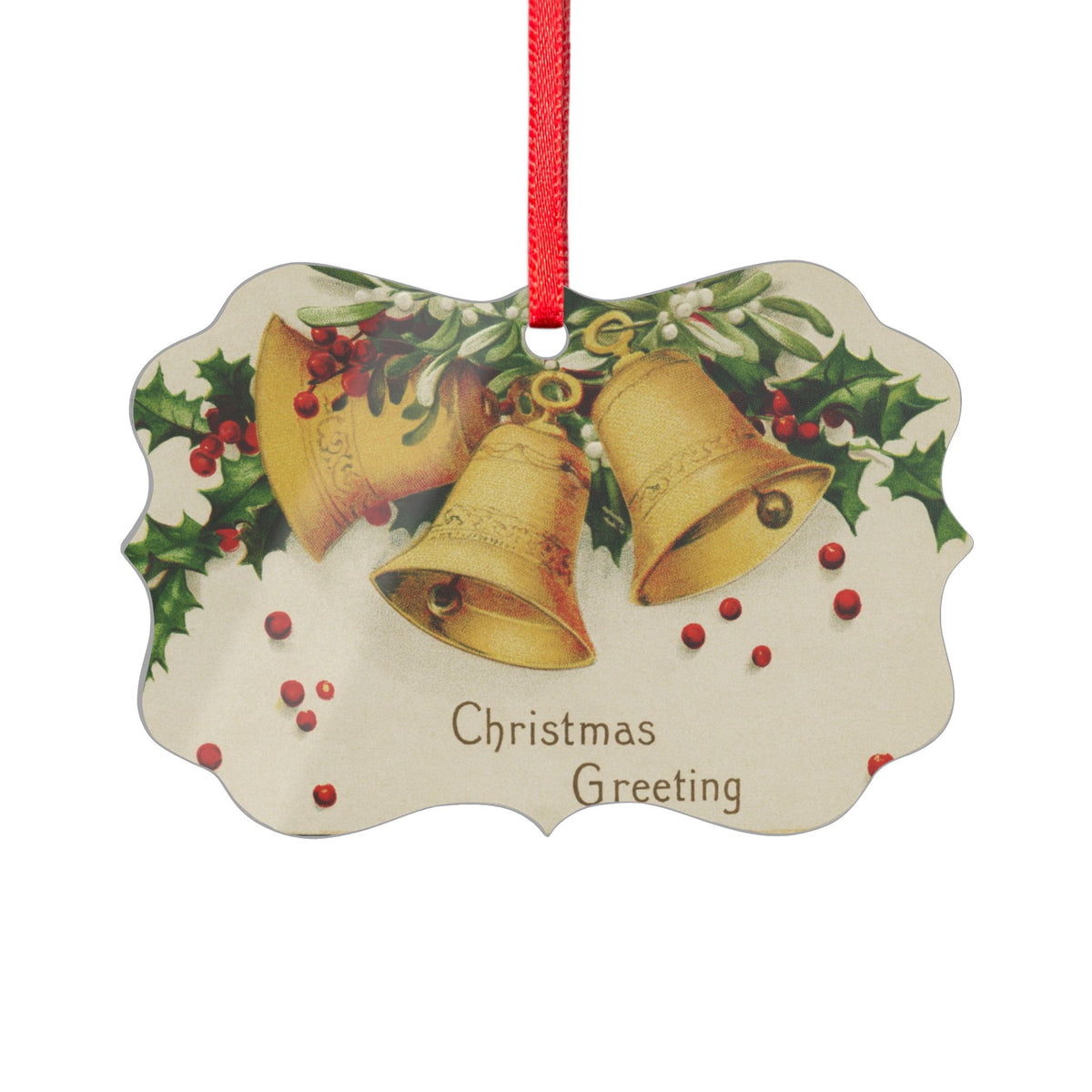 Vintage 1940s Holly and Gold Bells Christmas Card Acrylic Ornament (Multi-depth)
