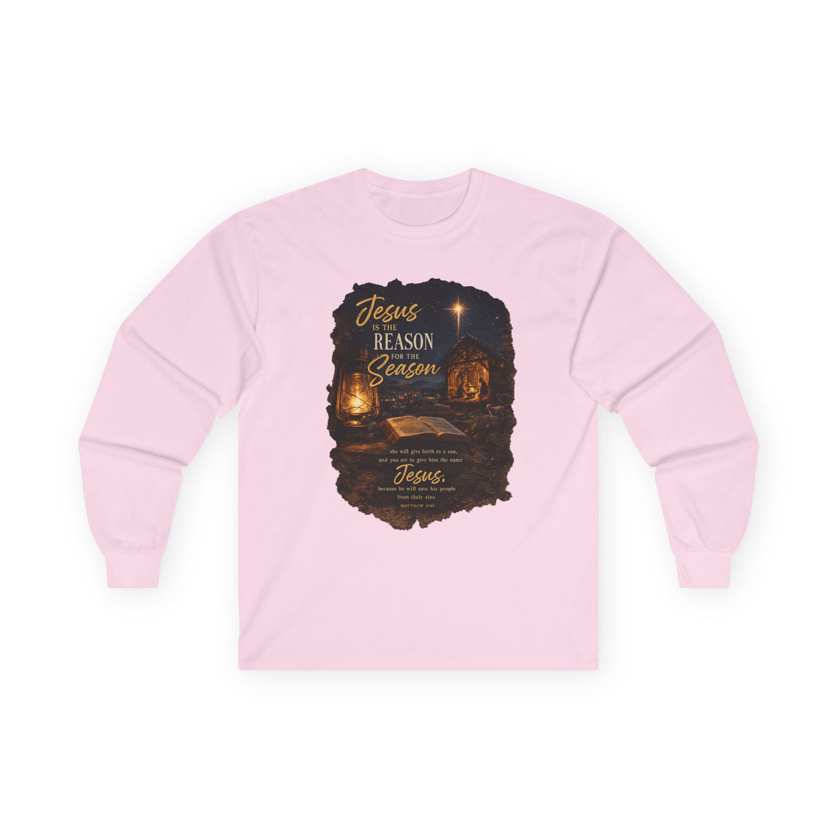 Jesus Reason Season nativity scene Long Sleeve Tee | Christian faith scripture design