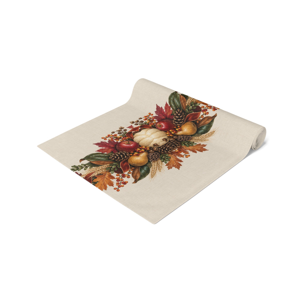 Autumn Harvest Table Runner — Pumpkin & Fall Foliage Thanksgiving Decor