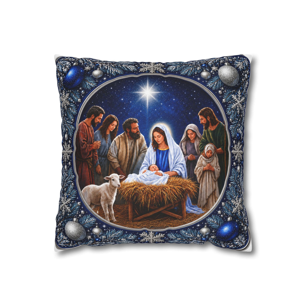Nativity Scene Christmas Pillowcase – Holy Family Spun Polyester Square Pillow